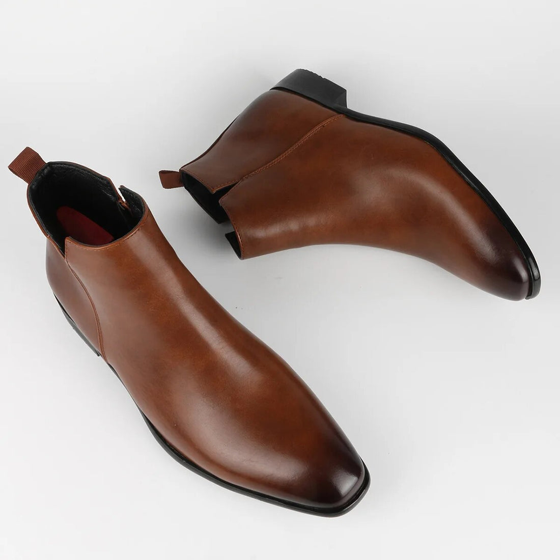 Men's Chelsea Boots - Pointed Toe - Ankle Height - Side Zip - Pull Tab