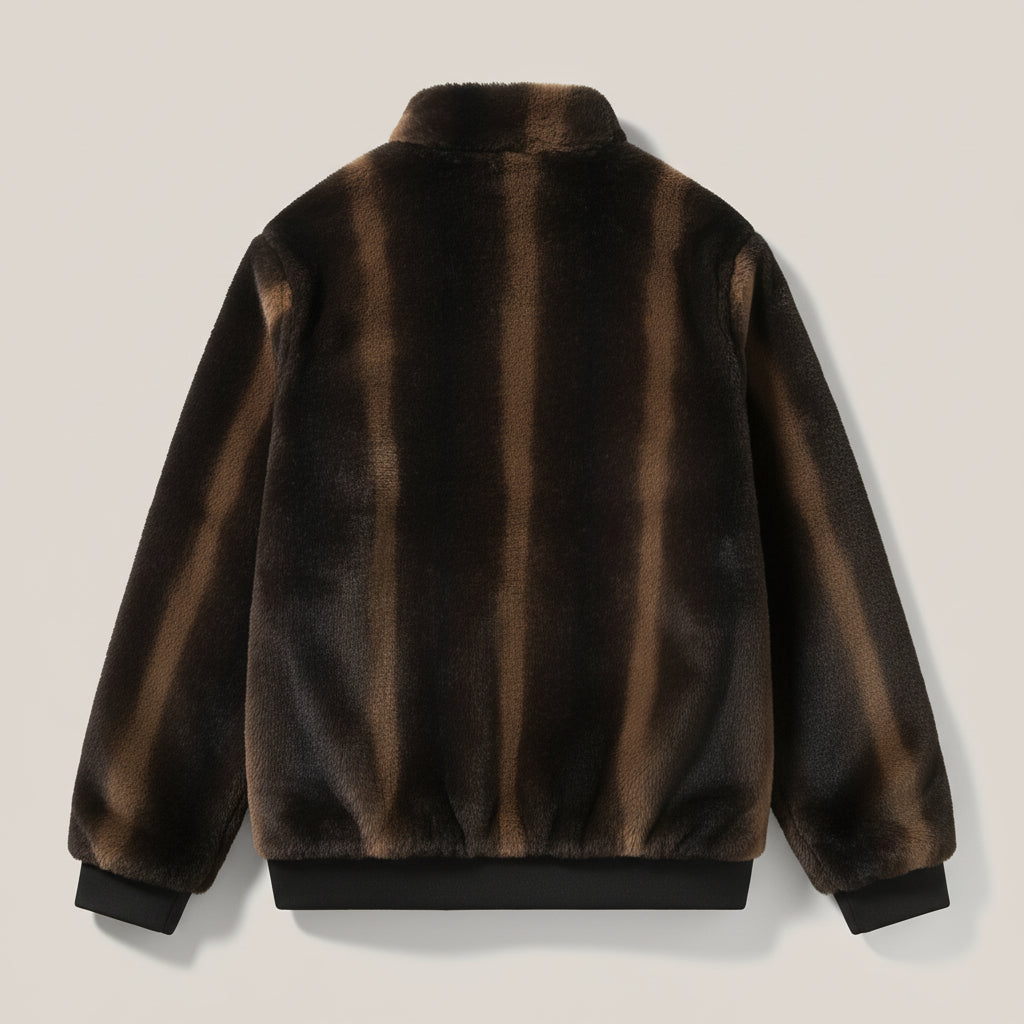 Women’s Faux Fur Bomber Jacket – Zip Front Oversized Faux Fur Coat with Ribbed Cuffs