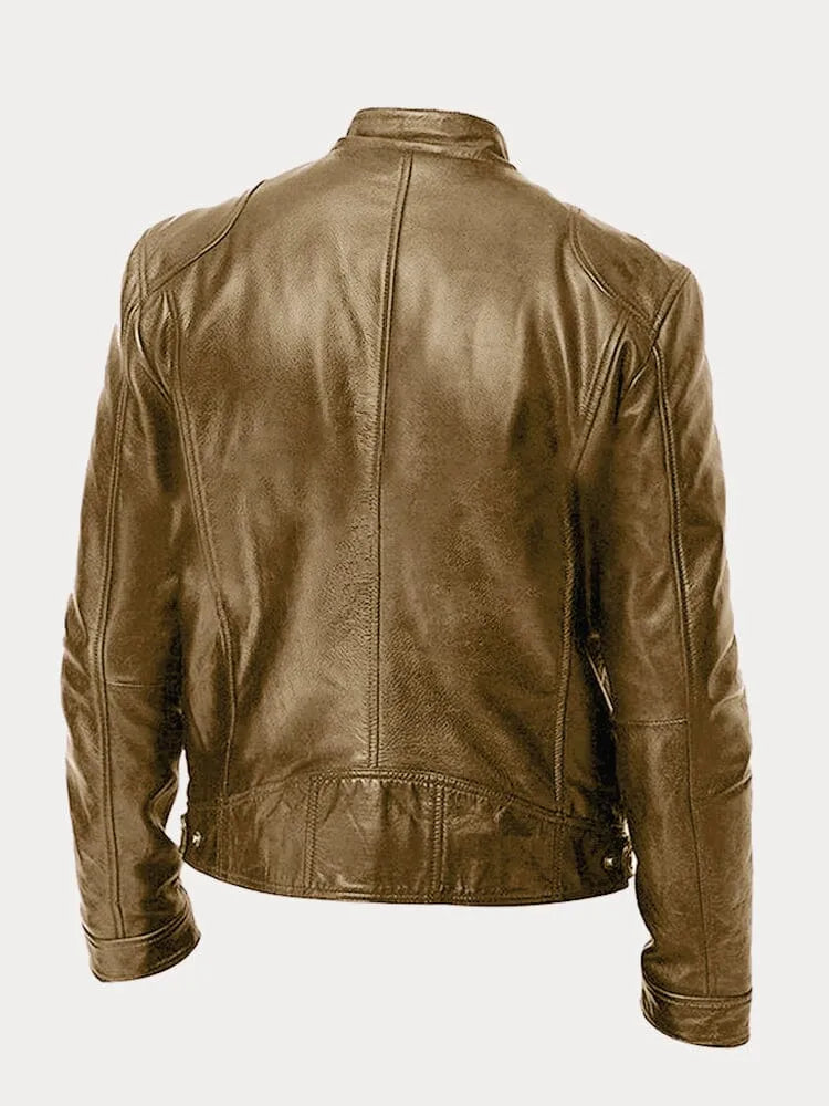 Men's Biker Jacket with Stand Collar - Multi-Zip - Casual Style