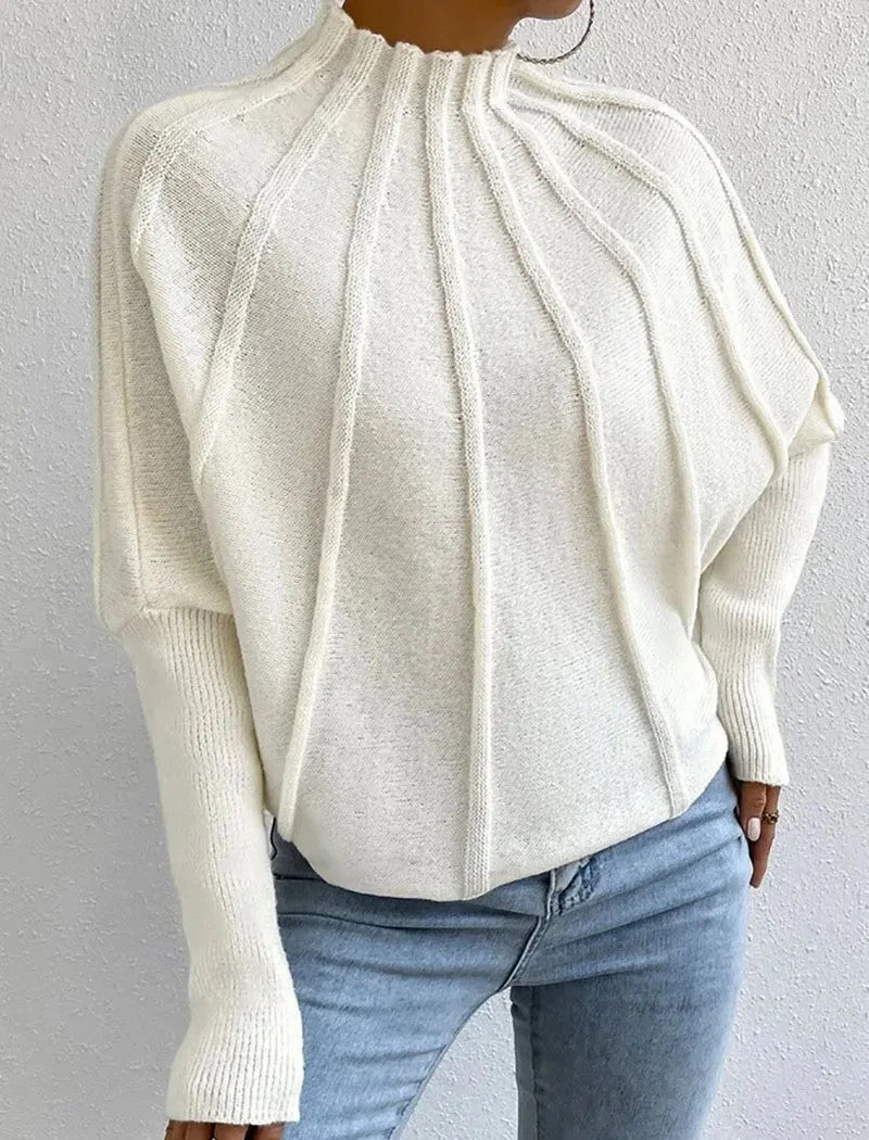 Women’s Cropped Knit Jumper – High Neck Relaxed Fit Ribbed Detail