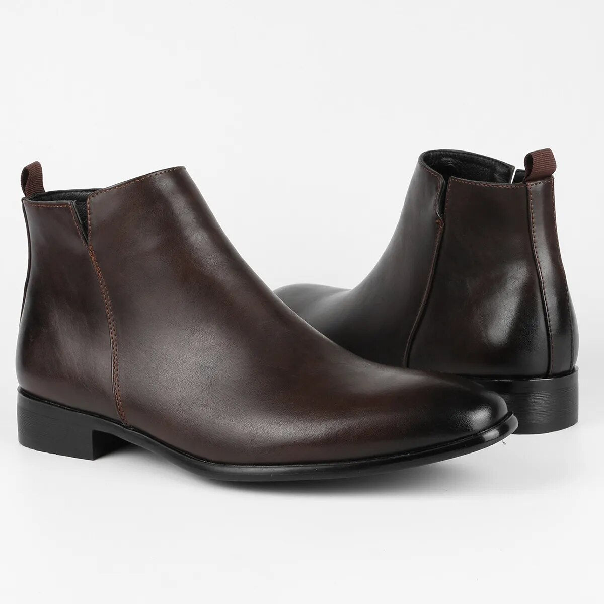 Men's Chelsea Boots - Pointed Toe - Ankle Height - Side Zip - Pull Tab