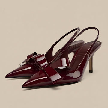 Women’s Patent Slingback Heels – Pointed Toe Bow Detail Design