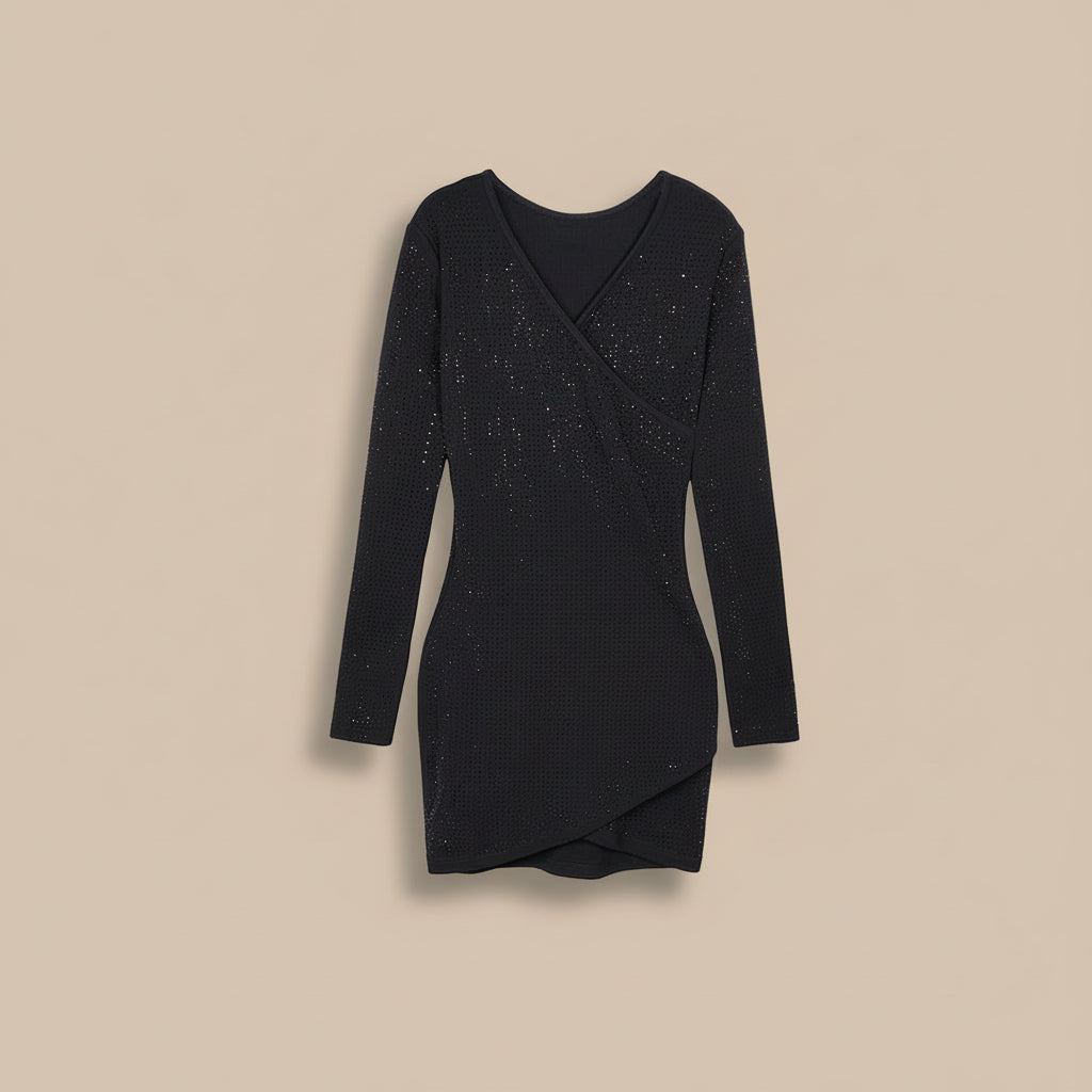 Women’s Sequin Wrap Mini Dress – Long Sleeve Party Style