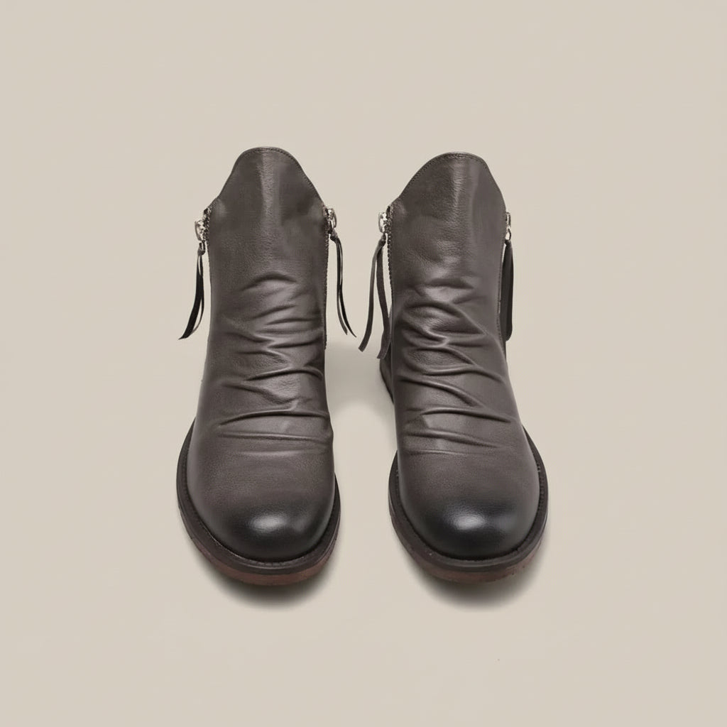 Men’s Ankle Boots – Ruched Front with Side Zip Closure