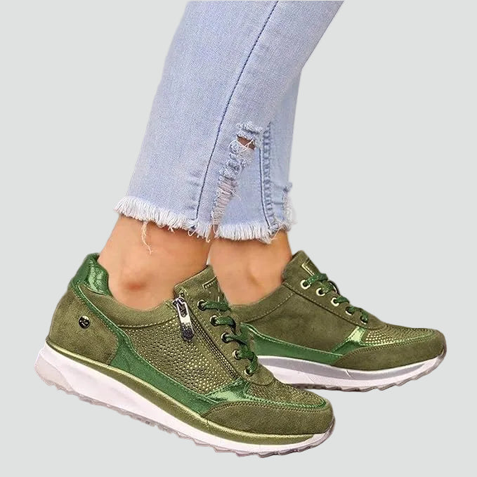 Women's Orthopedic Side-Zip Lace-Up Low-Top Sneakers - Perforated