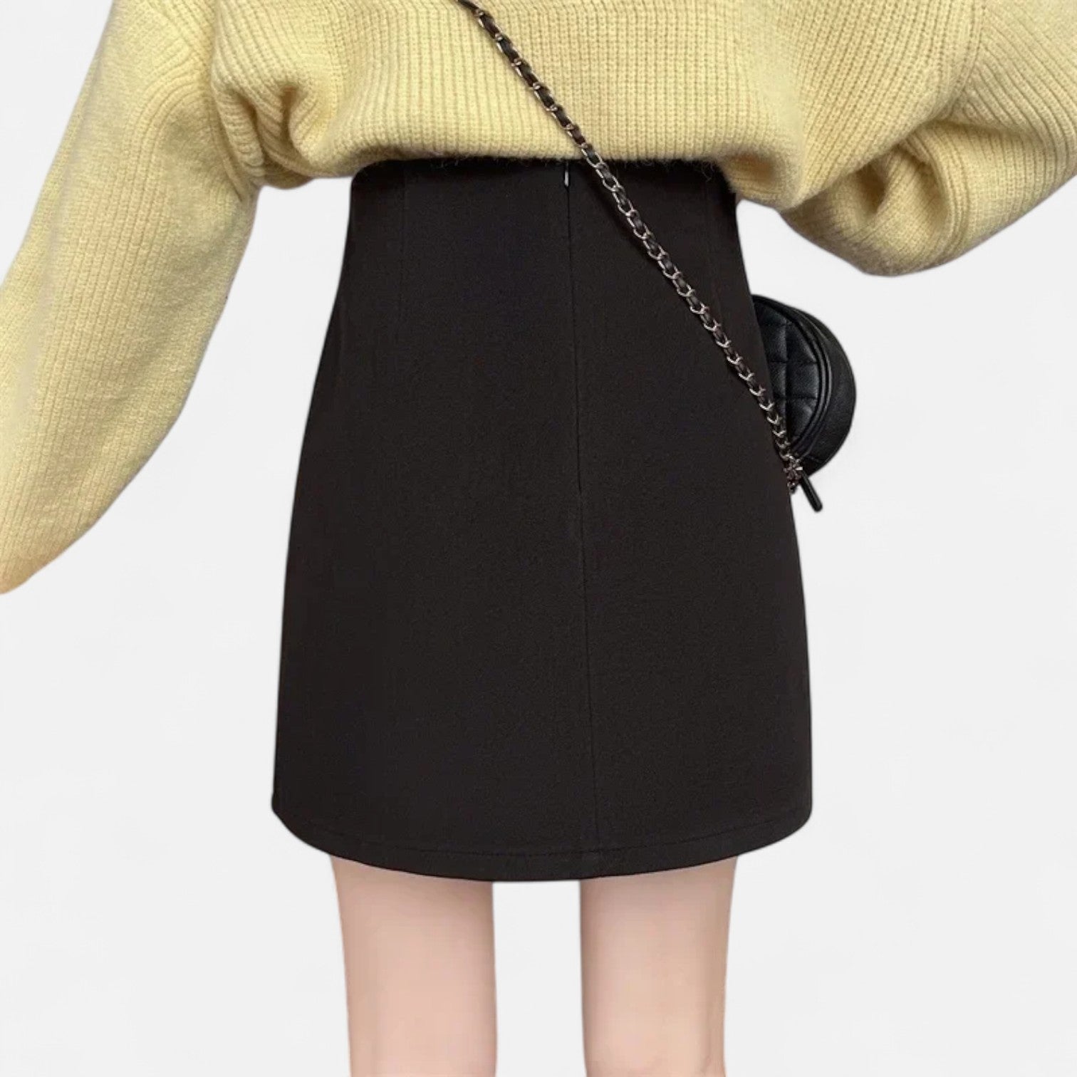 Women’s Black A-Line Mini Skirt with Button Detail