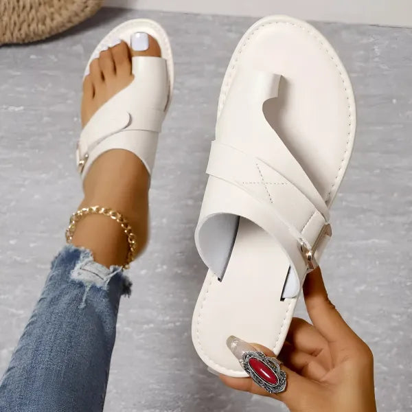Women’s Black Slip-On Sandals – Crossover Strap Casual Flats