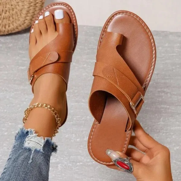 Women’s Black Slip-On Sandals – Crossover Strap Casual Flats