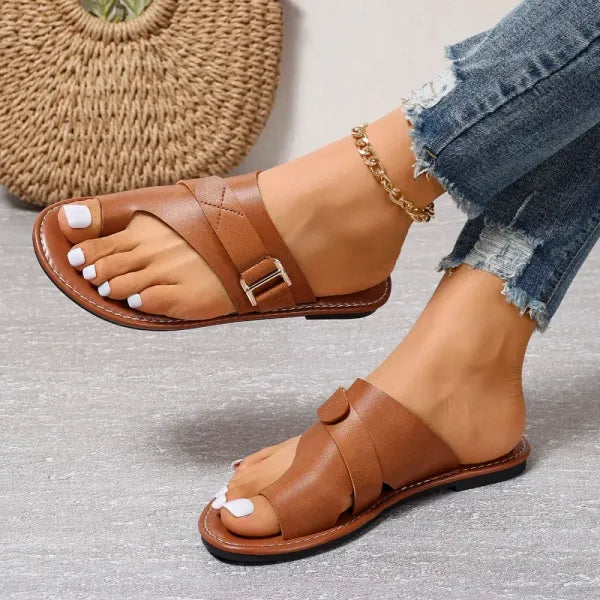 Women’s Black Slip-On Sandals – Crossover Strap Casual Flats