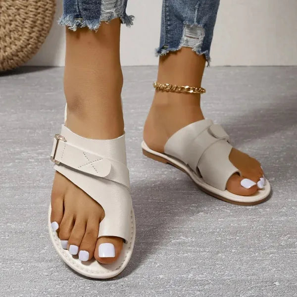 Women’s Black Slip-On Sandals – Crossover Strap Casual Flats