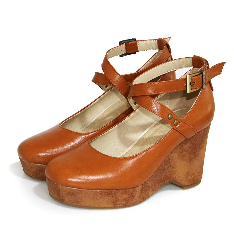 Women’s Block Heel Mary Jane Shoes with Cross Ankle Strap Style