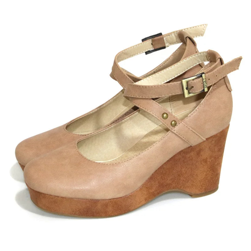Women’s Block Heel Mary Jane Shoes with Cross Ankle Strap Style