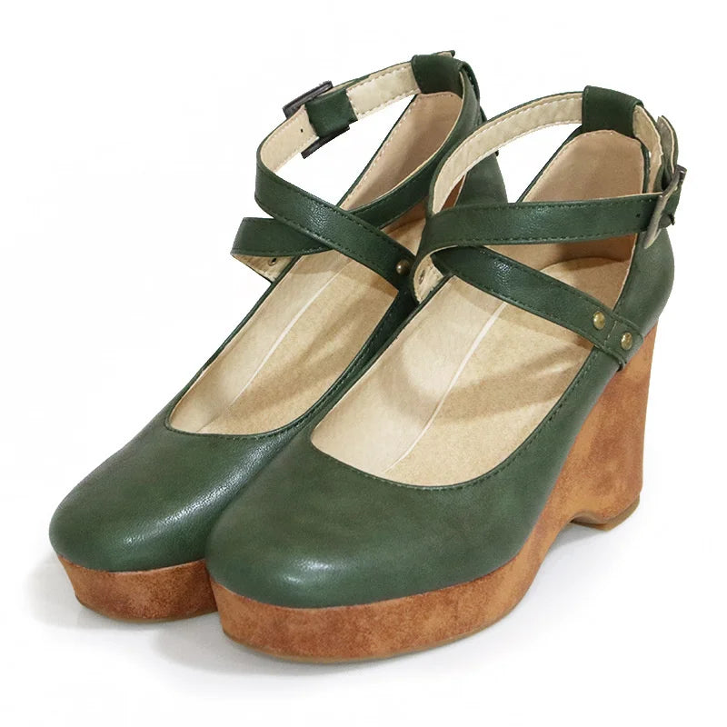 Women’s Block Heel Mary Jane Shoes with Cross Ankle Strap Style