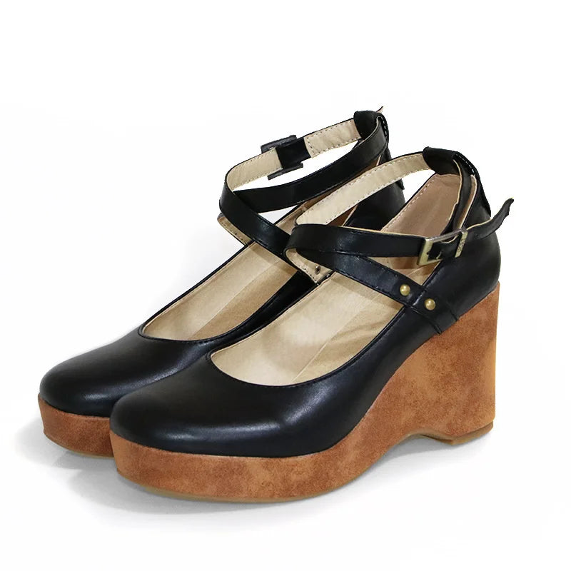 Women’s Block Heel Mary Jane Shoes with Cross Ankle Strap Style