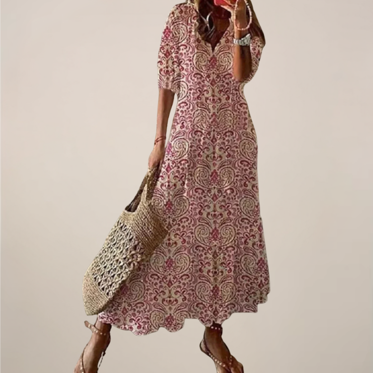 Women’s Boho Maxi Dress – Vintage V-Neck with Tassels