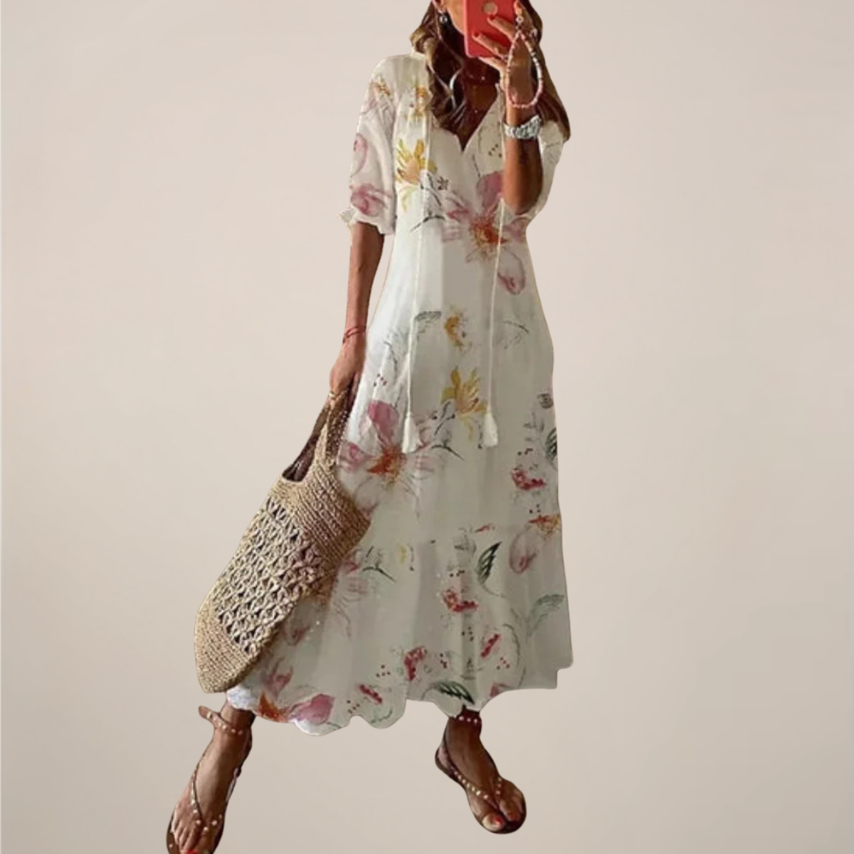 Women’s Boho Maxi Dress – Vintage V-Neck with Tassels