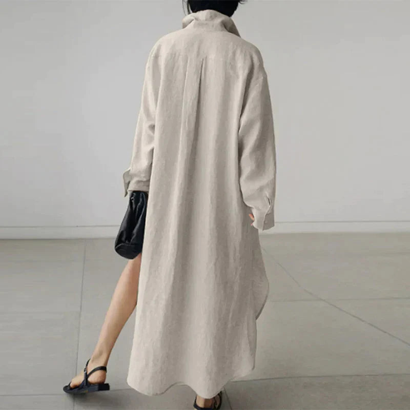 Women’s Button-Up Shirt Maxi Dress with Side Slit – Elegant Everyday Style