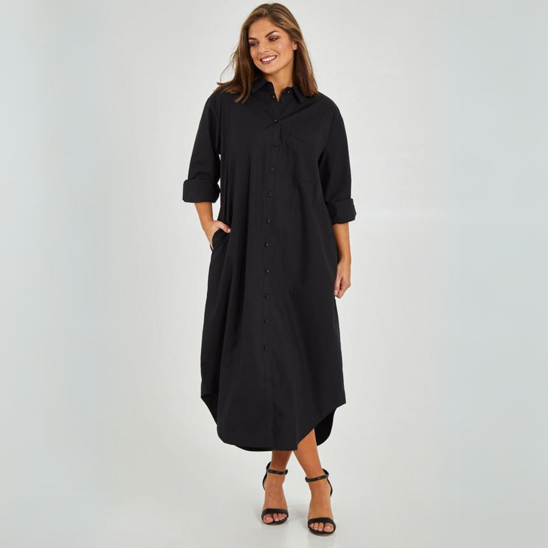 Women’s Button-Up Shirt Maxi Dress with Side Slit – Elegant Everyday Style