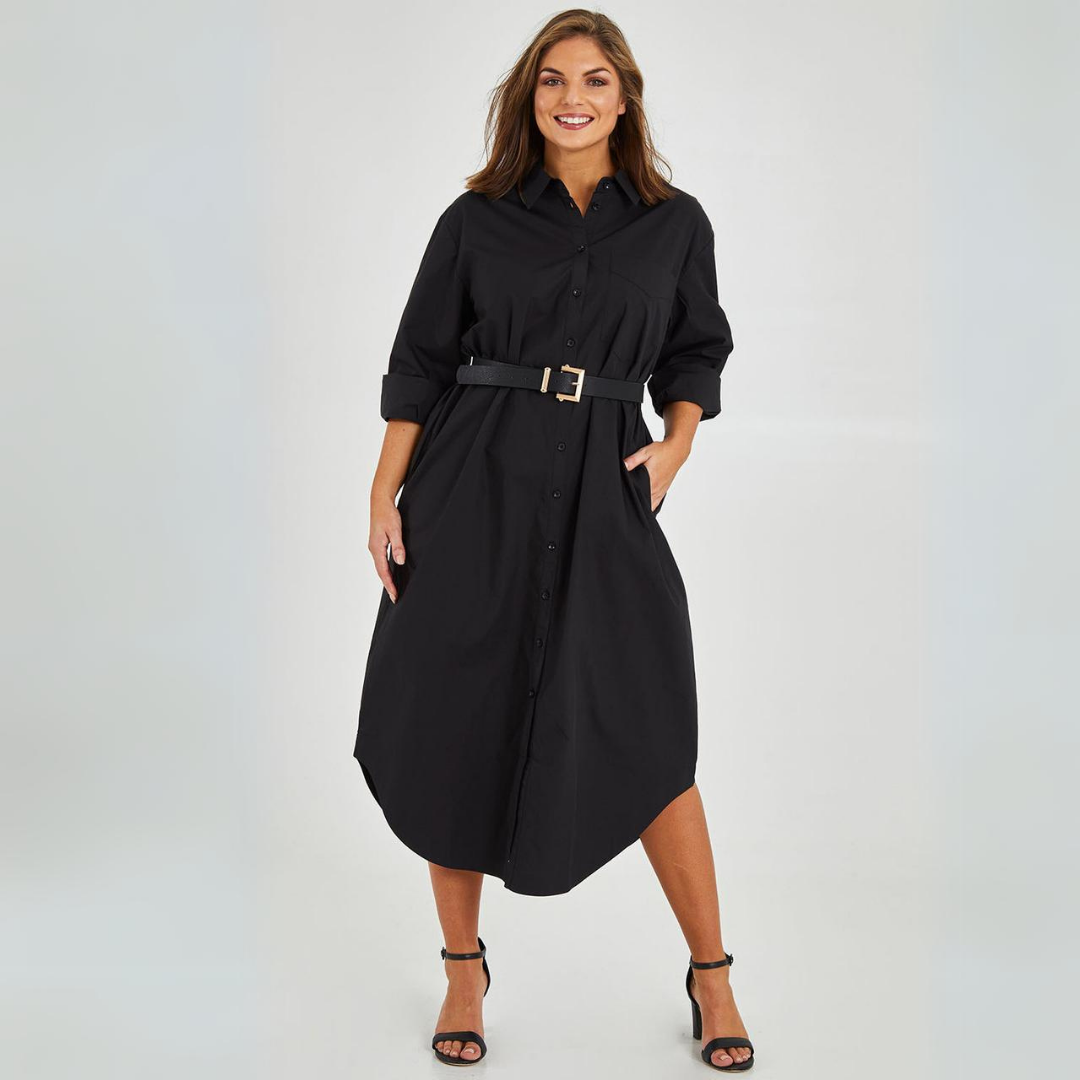 Women’s Button-Up Shirt Maxi Dress with Side Slit – Elegant Everyday Style