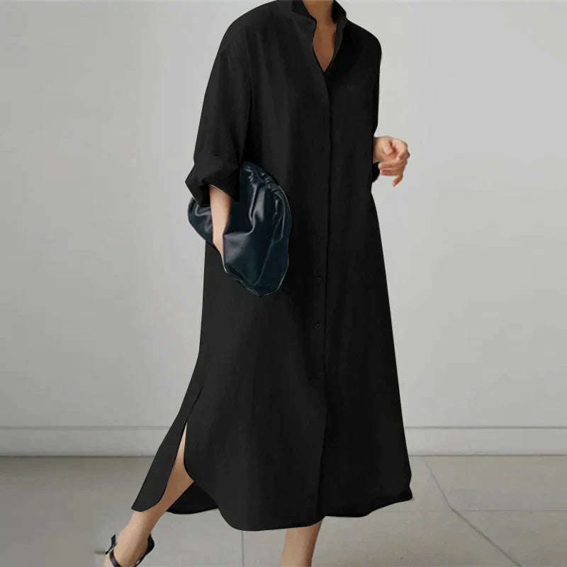 Women’s Button-Up Shirt Maxi Dress with Side Slit – Elegant Everyday Style