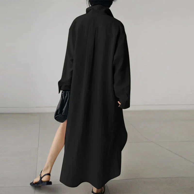 Women’s Button-Up Shirt Maxi Dress with Side Slit – Elegant Everyday Style