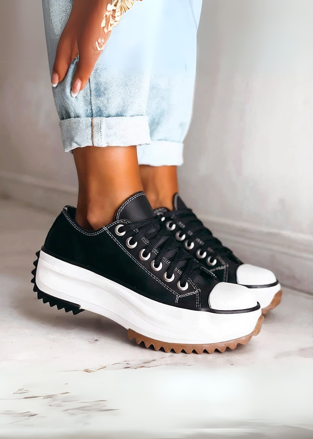 Women’s Chunky Sole Lace-Up Sneakers – Casual Platform Trainers