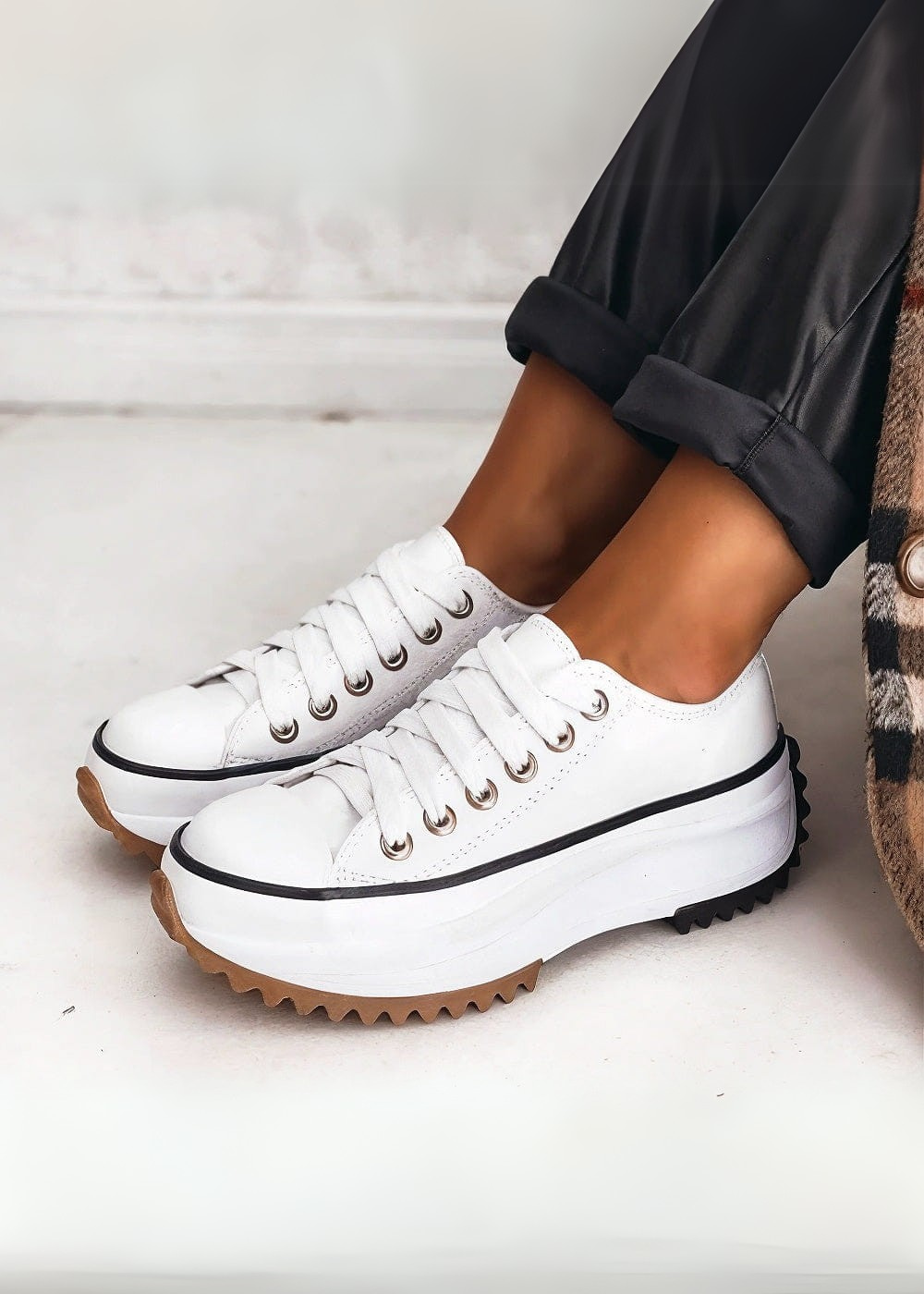 Women’s Chunky Sole Lace-Up Sneakers – Casual Platform Trainers