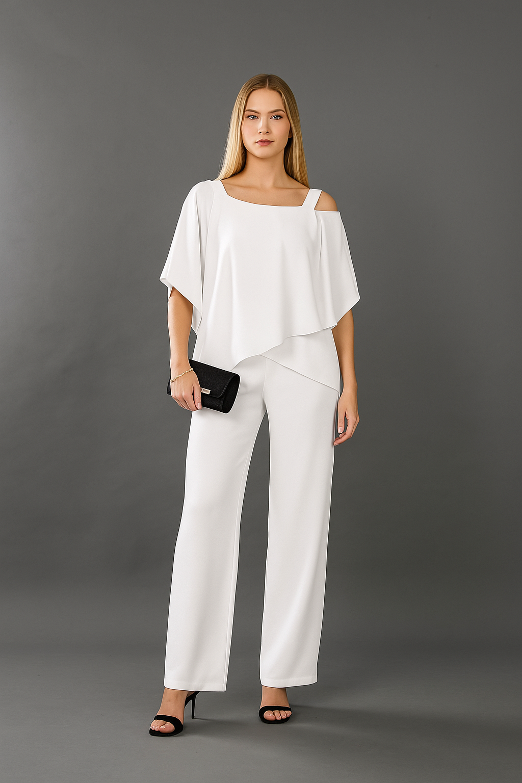 Women’s Elegant Evening Two-Piece Set – Formal Cold-Shoulder Outfit