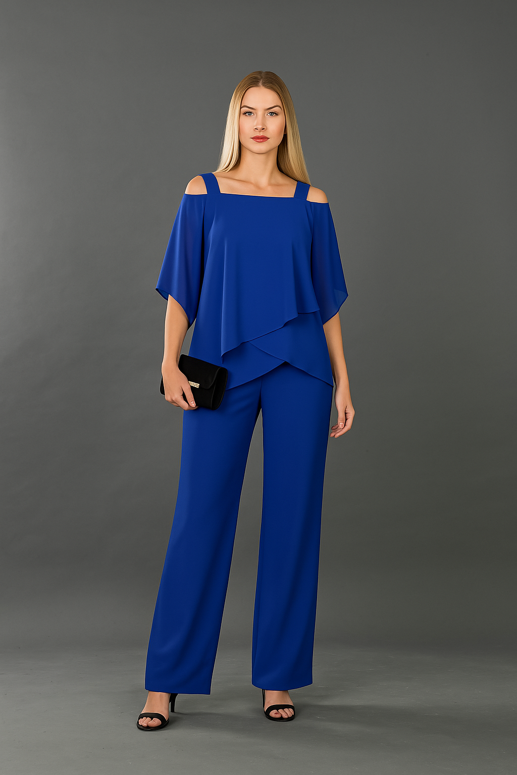 Women’s Elegant Evening Two-Piece Set – Formal Cold-Shoulder Outfit