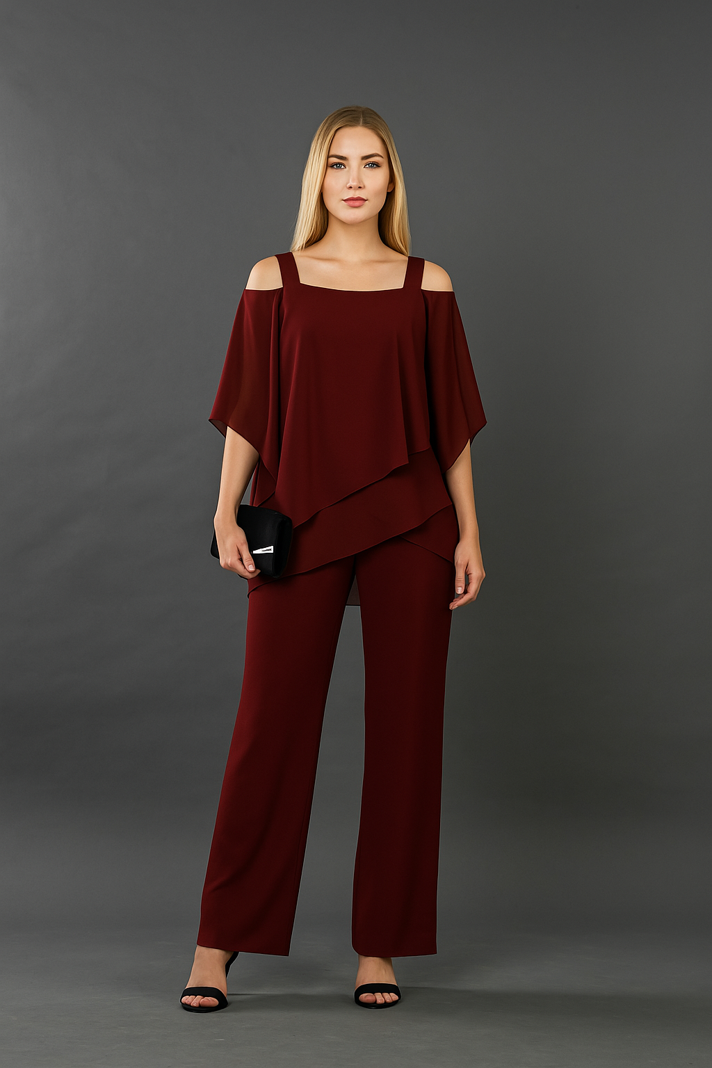 Women’s Elegant Evening Two-Piece Set – Formal Cold-Shoulder Outfit
