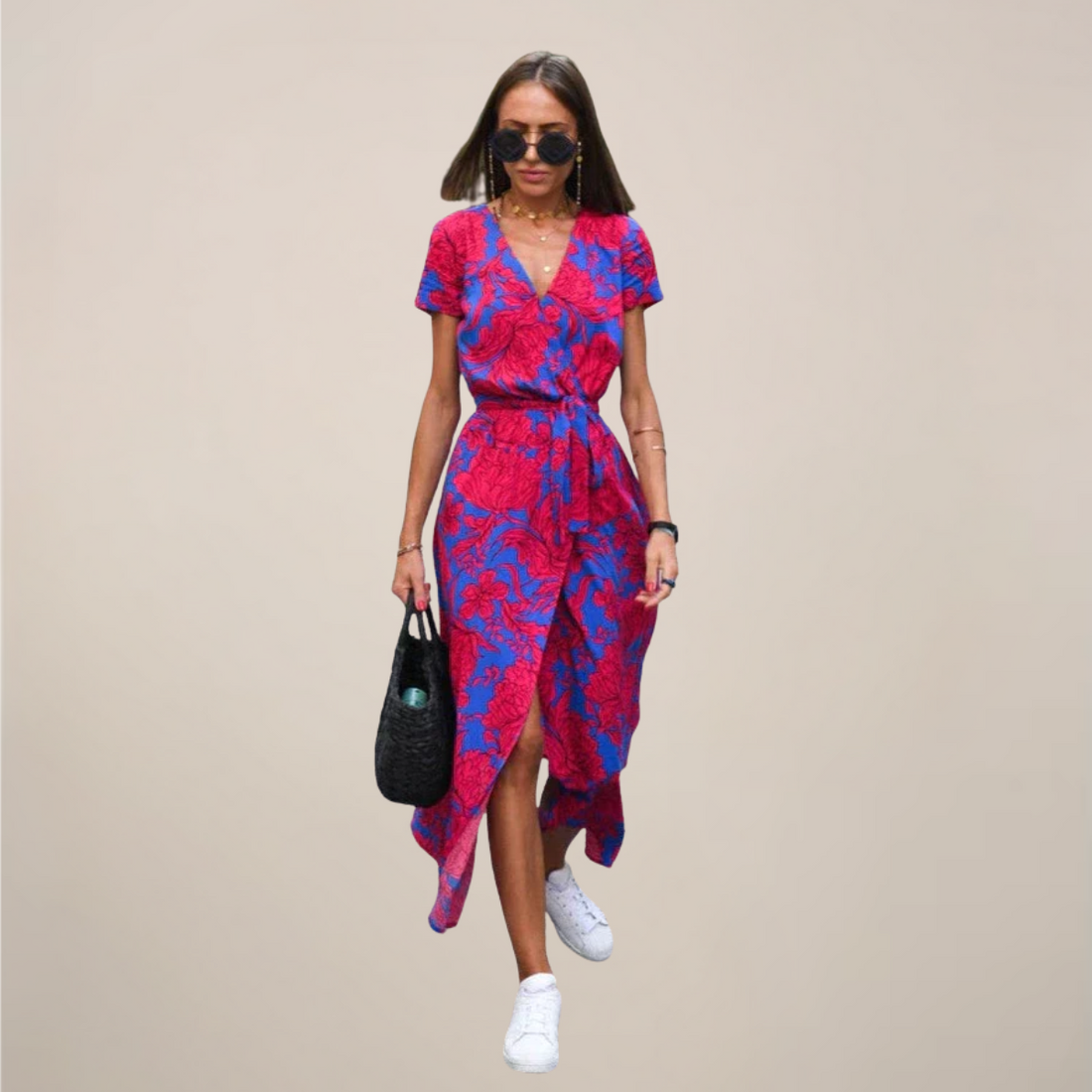 Women’s Floral Wrap Midi Dress – Vibrant Summer Style