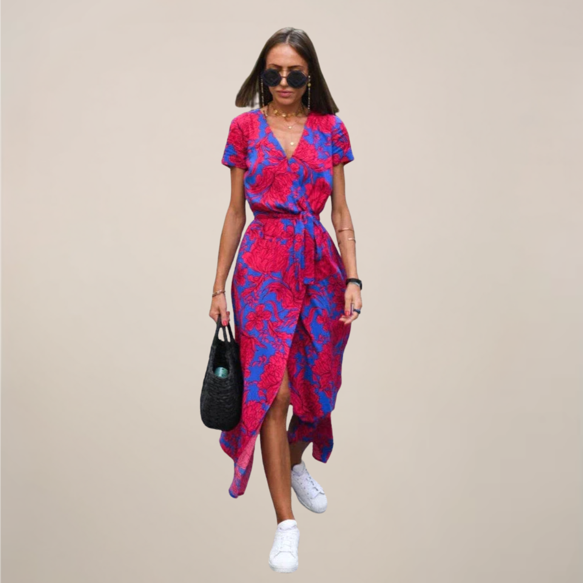 Women’s Floral Wrap Midi Dress – Vibrant Summer Style