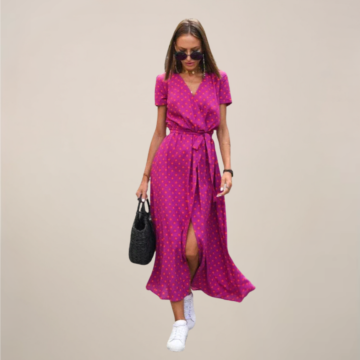 Women’s Floral Wrap Midi Dress – Vibrant Summer Style