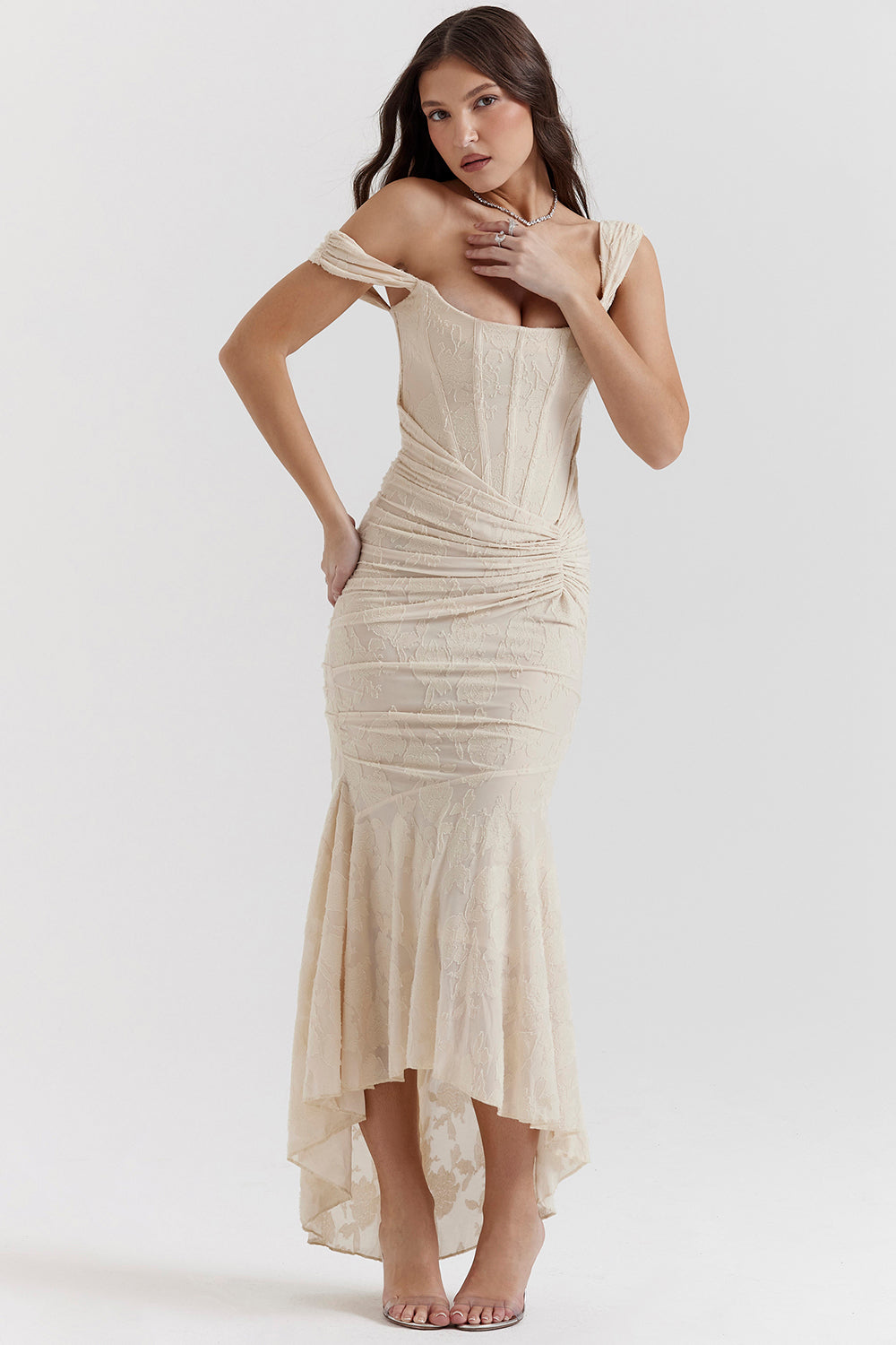 Women’s Lace Corset Maxi Dress – Wedding Guest Evening Gown