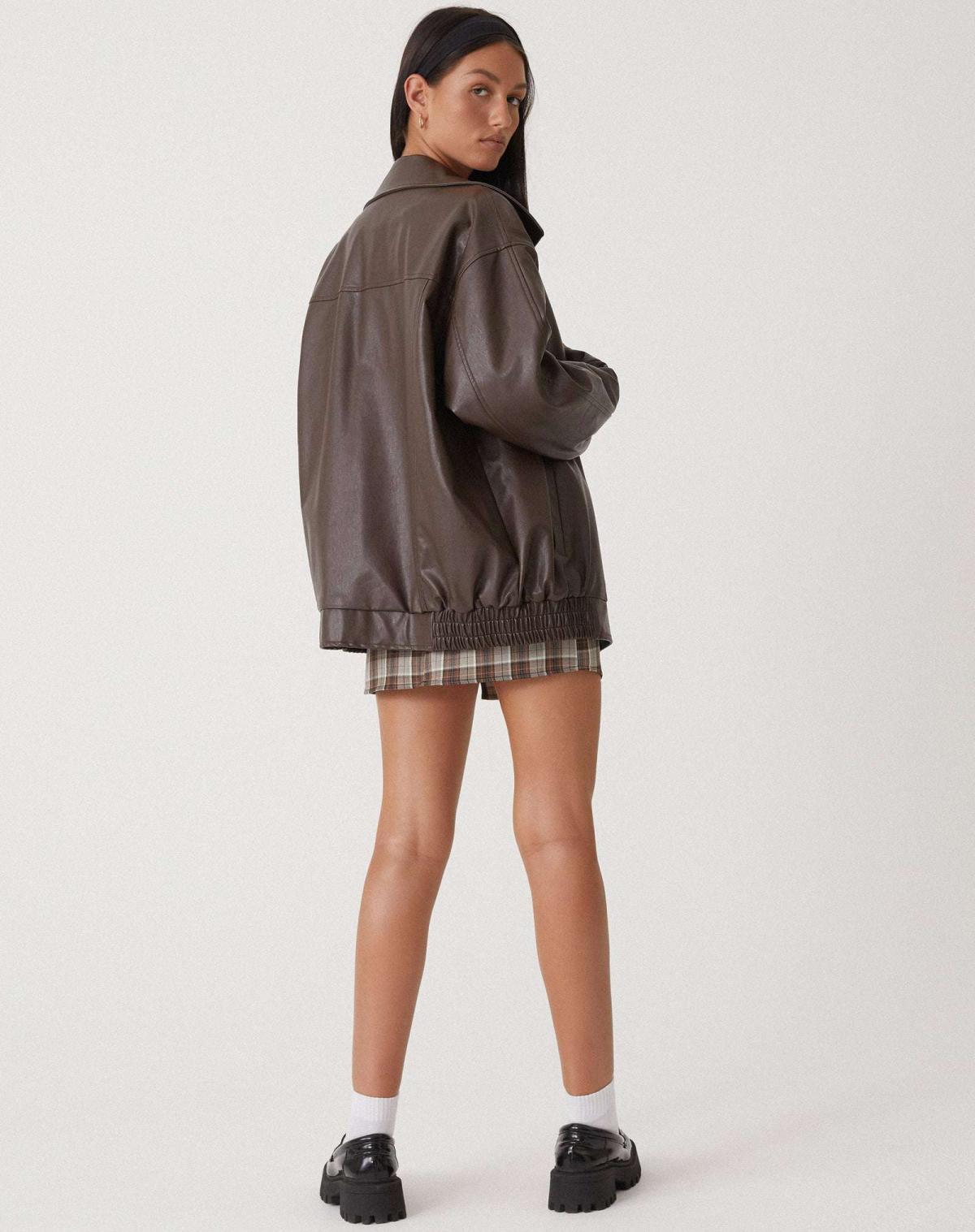 Women’s Leather Jacket – Oversized Fit – Zipper Front – Hip Length Casual Outerwear