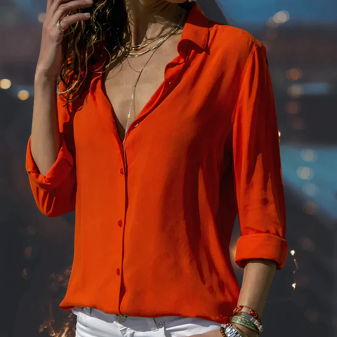 Women’s Long Sleeve Blouse – Classic Button Front – Relaxed Fit
