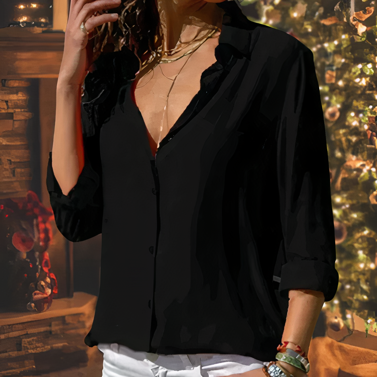 Women’s Long Sleeve Blouse – Classic Button Front – Relaxed Fit