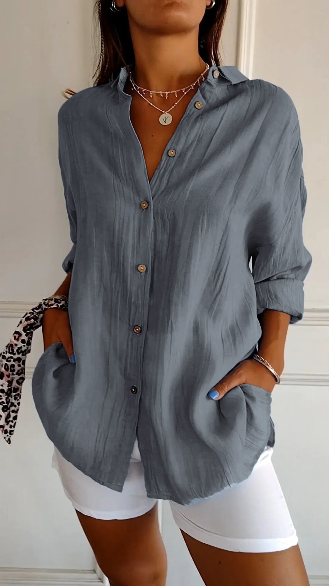Women’s Long Sleeve Button-Down Shirt – Casual Summer Blouse