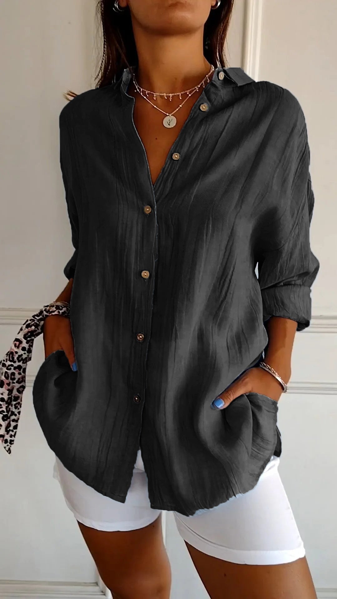 Women’s Long Sleeve Button-Down Shirt – Casual Summer Blouse