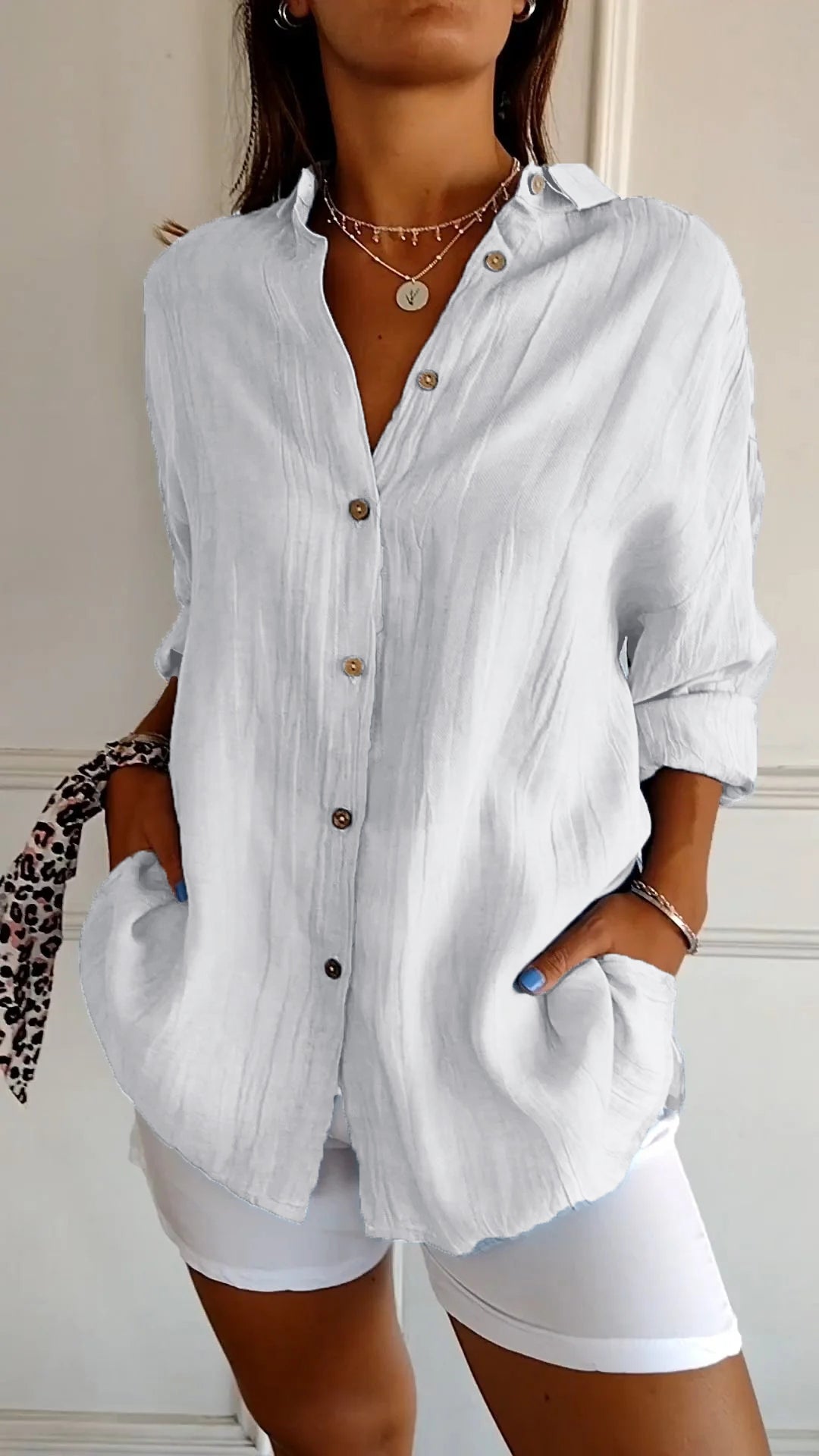 Women’s Long Sleeve Button-Down Shirt – Casual Summer Blouse