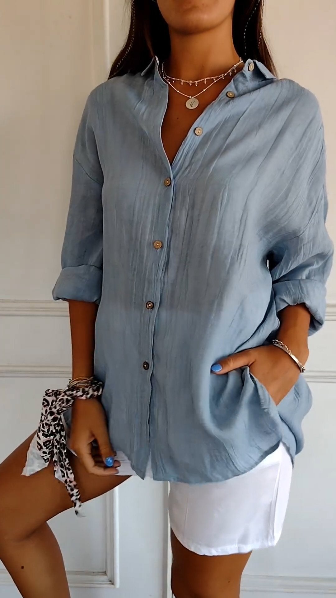 Women’s Long Sleeve Button-Down Shirt – Casual Summer Blouse