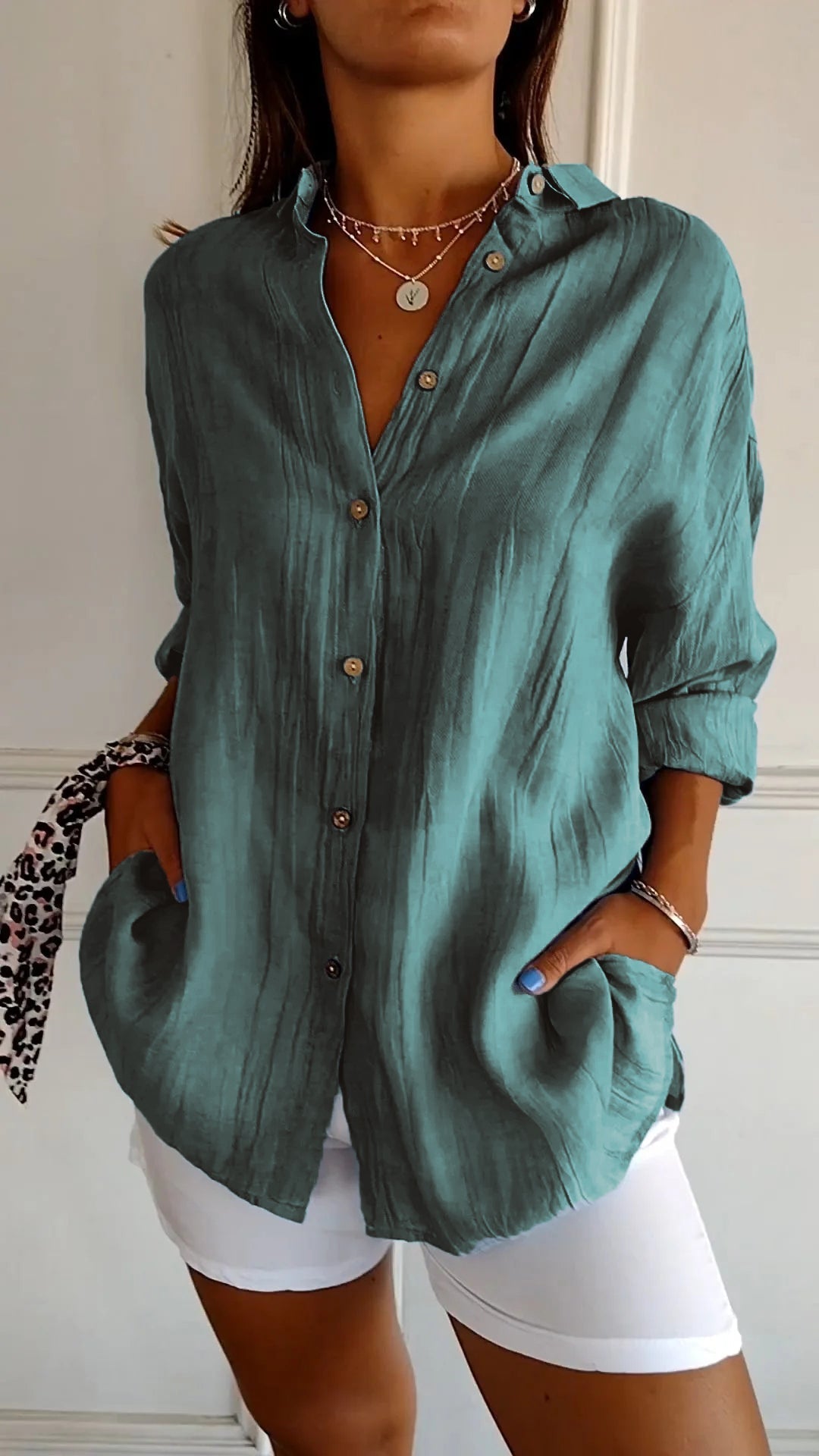 Women’s Long Sleeve Button-Down Shirt – Casual Summer Blouse