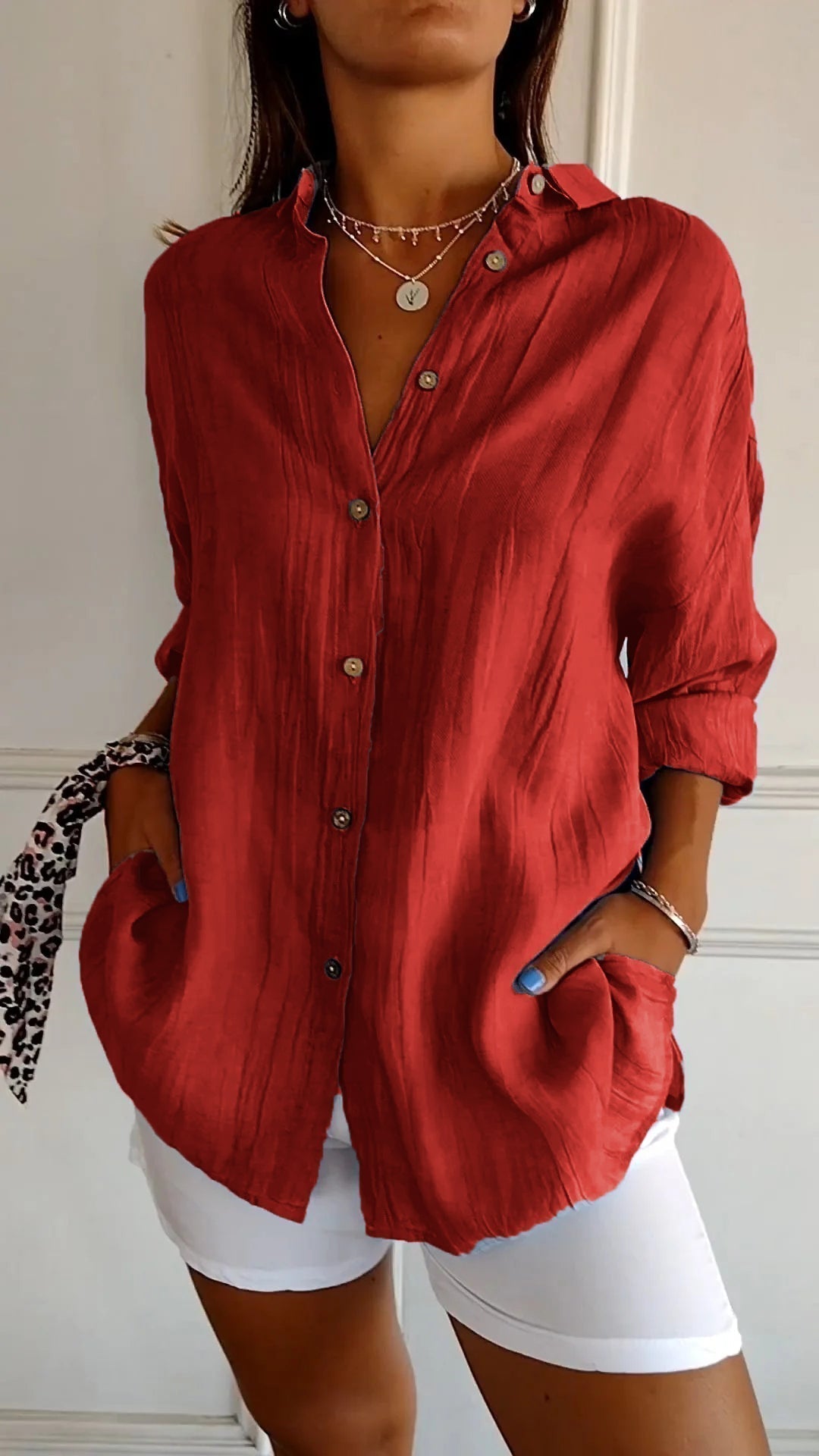 Women’s Long Sleeve Button-Down Shirt – Casual Summer Blouse
