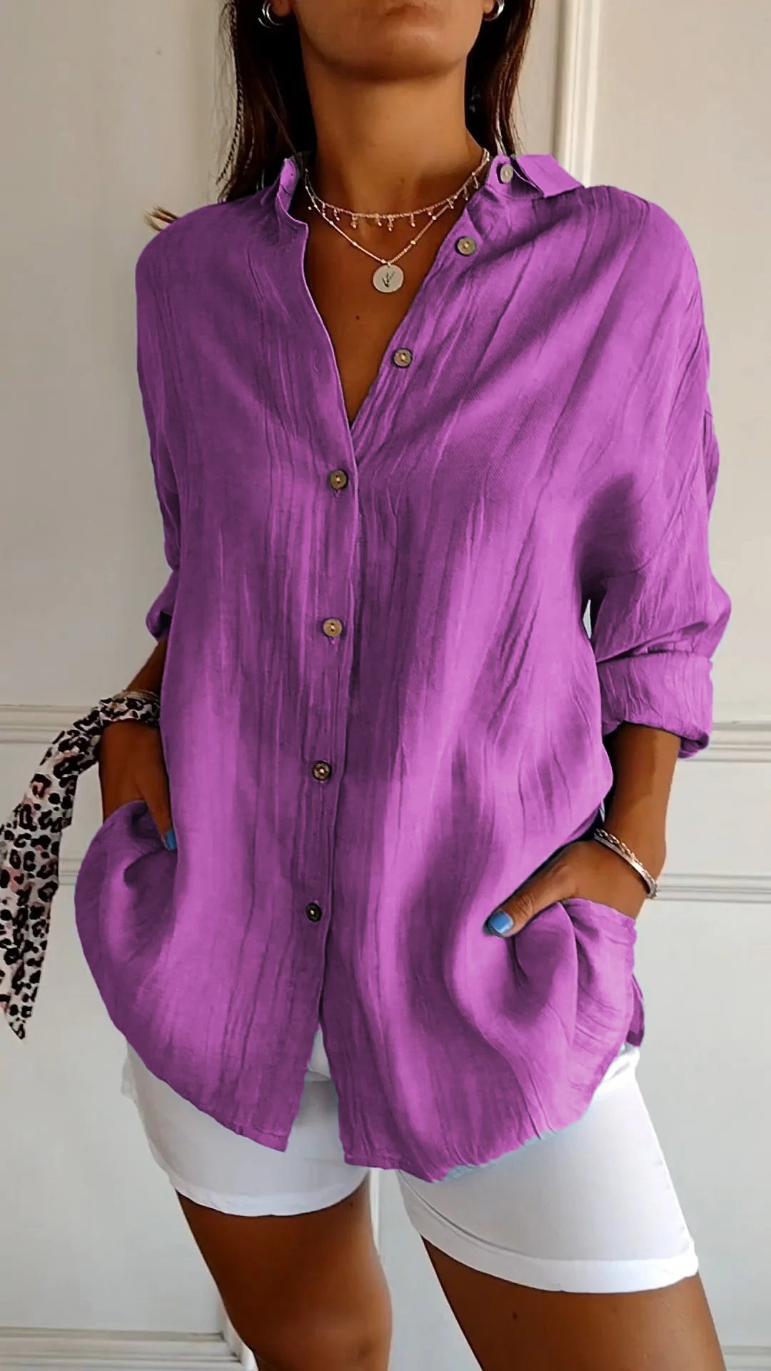 Women’s Long Sleeve Button-Down Shirt – Casual Summer Blouse
