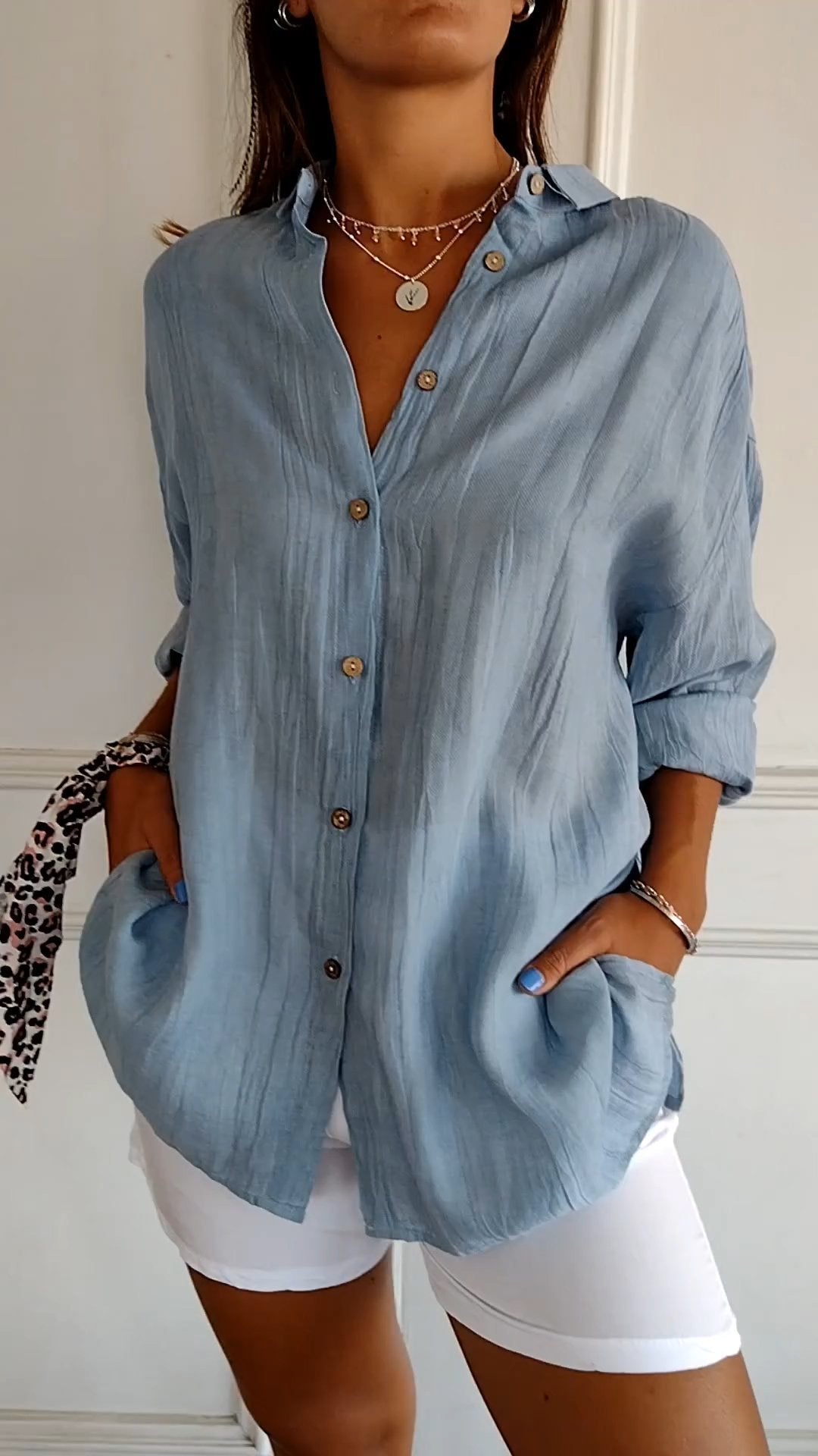 Women’s Long Sleeve Button-Down Shirt – Casual Summer Blouse