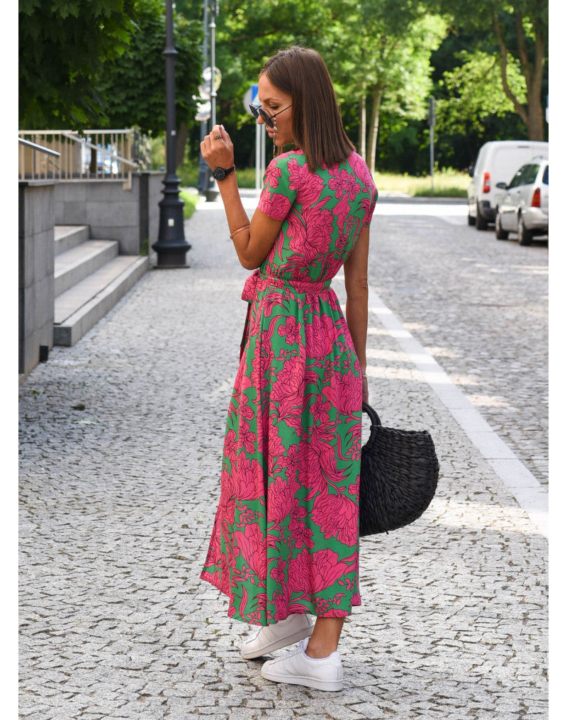 Women’s Maxi Dress – Wrap Style – Short Sleeve – Polka Dot Print
