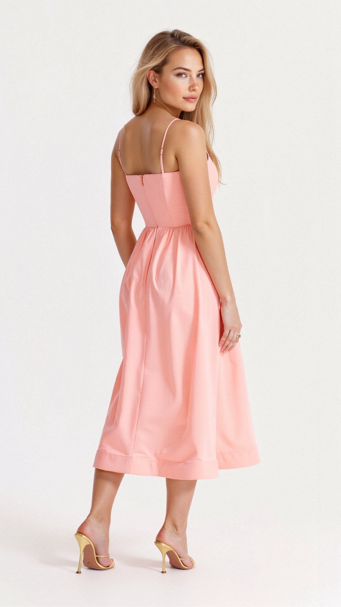 Women’s Midi Dress – A-Line Silhouette – Spaghetti Straps – Elegant Flowing Design
