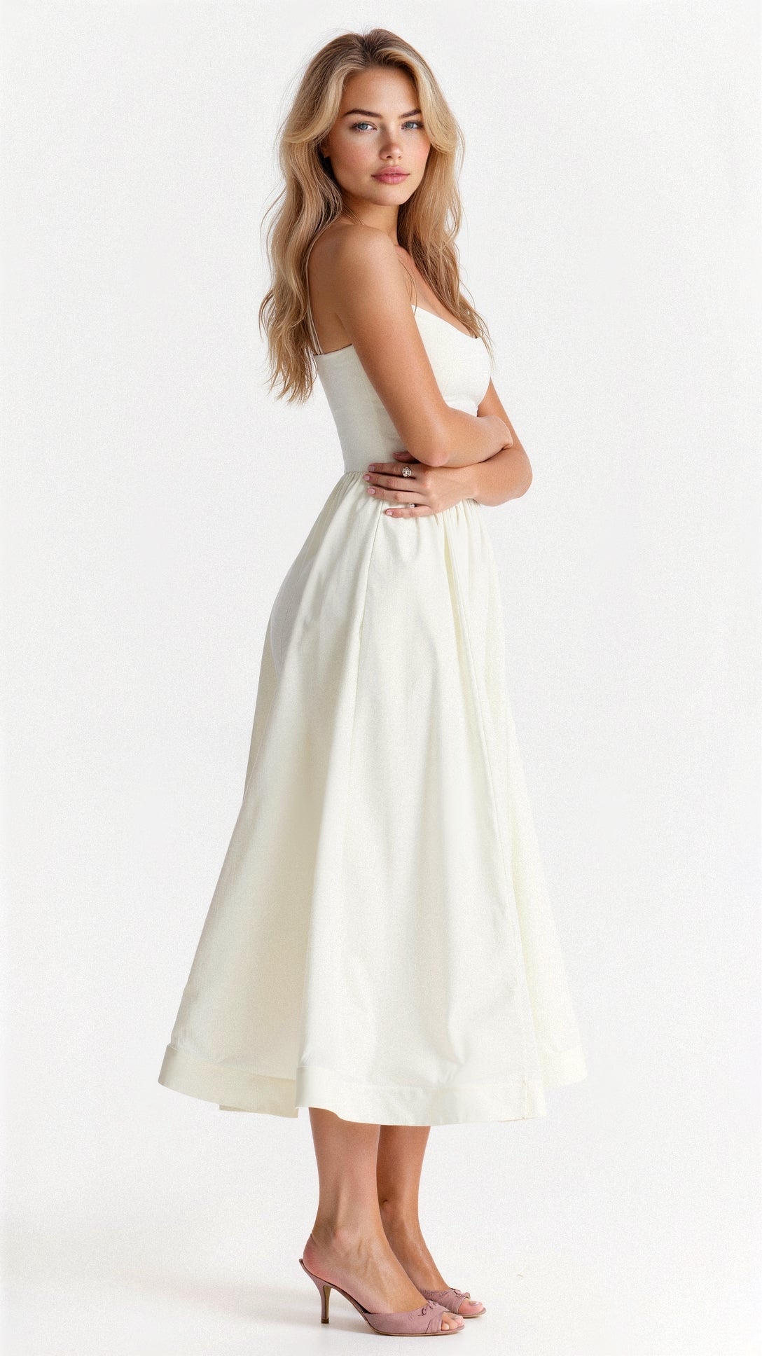 Women’s Midi Dress – A-Line Silhouette – Spaghetti Straps – Elegant Flowing Design