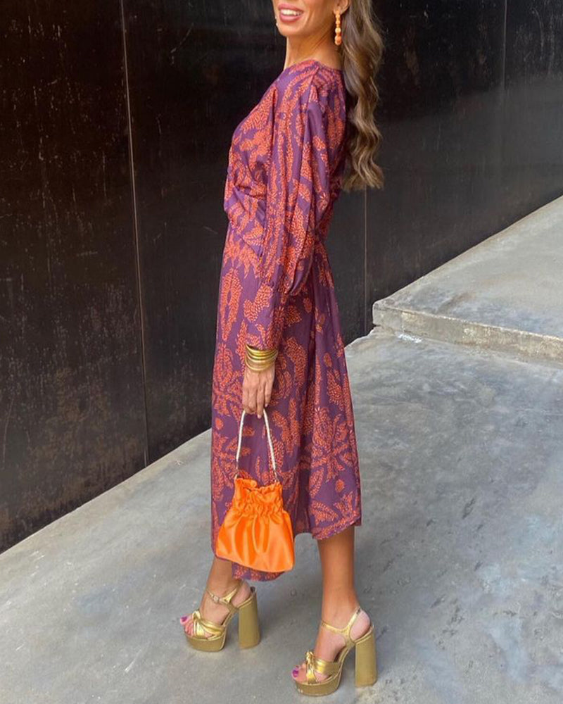 Women’s Midi Dress with Deep V-Neck – Elegant Knot-Front Design for Day to Evening