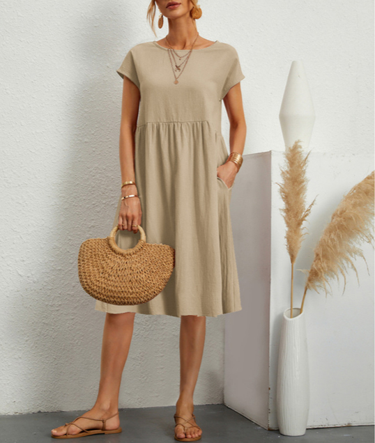 Women’s Midi Sundress with Short Sleeves – Casual Summer Everyday Dress
